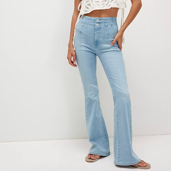 We The Free People Jayde Flare Jeans Washed Out Lightwash Jeans 28 - Picture 9 of 9
